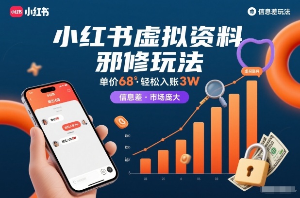 小红书虚拟资料邪修玩法，单价68，轻松入账3W，信息差玩法，市场庞大-小目标云网创