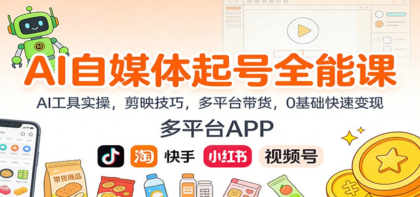 AI自媒体起号全能课:AI工具实操,剪映技巧,多平台带货,0基础快速变现-小目标云网创