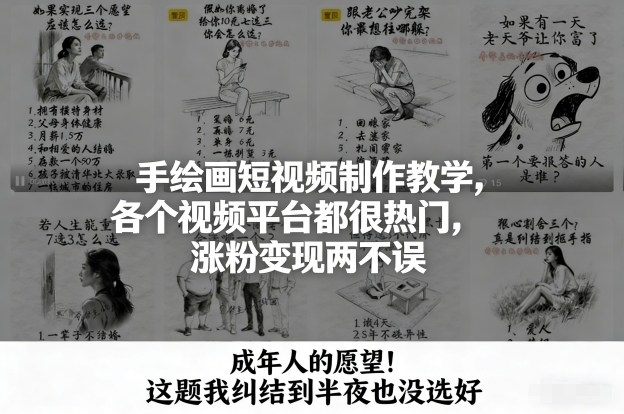 手绘画短视频制作教学，各个视频平台都很热门，涨粉变现两不误-小目标云网创