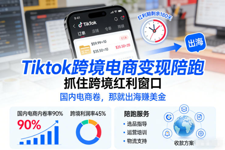 Tiktok跨境电商变现陪跑，抓住跨境红利窗口，国内电商卷，那就出海賺美金-小目标云网创