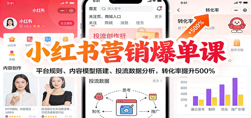 小红书营销爆单课：平台规则、内容模型搭建、投流数据分析，转化率提升500%-小目标云网创