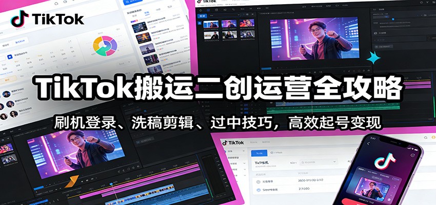 TikTok搬运二创运营全攻略：刷机登录、洗稿剪辑 、过中技巧，高效起号变现-小目标云网创